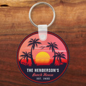 Familienaam Strandhuis Retro Sunset Souvenirs 60s Sleutelhanger (Voorkant)