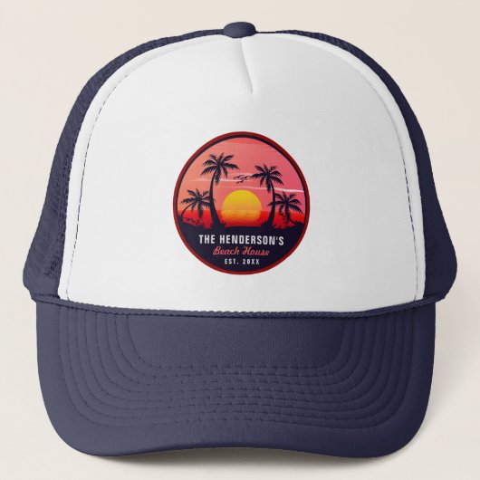 Familienaam Strandhuis Retro Sunset Souvenirs 60s Trucker Pet (Voorkant)