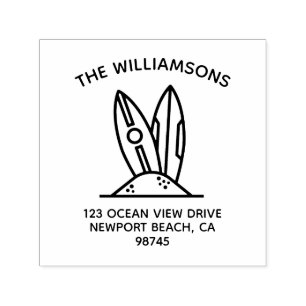 Familienaam Surf Board Return Address Zelfinktende Stempel