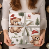 Familienaam Teddy Bear Kerstmis Cadeaupapier