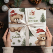Familienaam Teddy Bear Kerstmis Cadeaupapier
