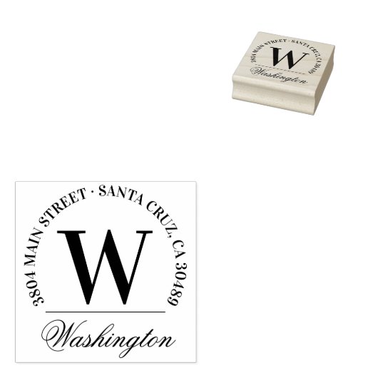 familienaam | Teruggaveadres van aangepast monogra Rubberstempel (Gestempeld)