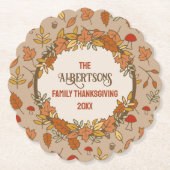 Familienaam Thanksgiving Herfstbladeren Kartonnen Onderzetters (Voorkant)