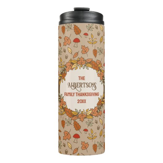 Familienaam Thanksgiving Herfstbladeren Thermosbeker (Voorkant)
