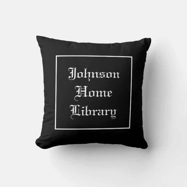 Familienaam thuisbibliotheek zwart-wit kussen (Voorkant)