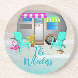 Familienaam Tropische Ocean Camping Trailer Zandsteen Onderzetter