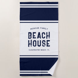 Familienaam Vakantie Beach House Navy Blue Strandlaken