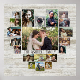 Familienaam van de Foto Collage in Hart 20 Pics Ho Poster