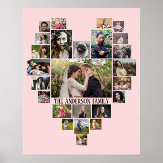 Familienaam van de Foto Collage in Hart 25 Pics Ro Poster