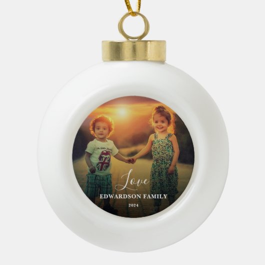 Familienaam van het Liefde-schrift Kerstmis Keramische Bal Ornament (Voorkant)