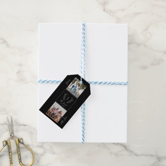 Familienaam van het monogram van het collage monog cadeaulabel (Met Touw)