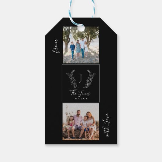 Familienaam van het monogram van het collage monog cadeaulabel (Voorkant)