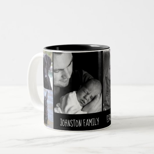 Familienaam Vastgesteld Datum Zes Foto Mok (Voorkant links)