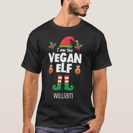 Familienaam Vegan elf overeenkomende kerstman T-shirt (Voorkant)