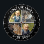 Familienaam Vier Foto Game Room Dartbord<br><div class="desc">De gekleurde achtergrond met douanenaam en vier fotooptie in het centrum van de raad. Andere kleuren in de winkel.</div>