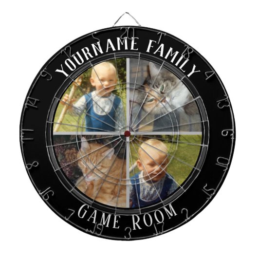 Familienaam Vier Foto Game Room Dartbord (Voorkant)