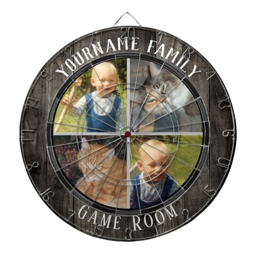 Familienaam Vier Foto Game Room Dartbord (Voorkant)