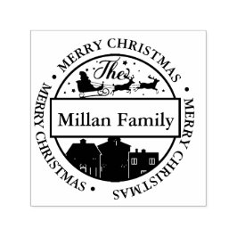 Familienaam Vrolijk Kerstmis Kerstman thema Zelfinktende Stempel