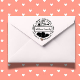 Familienaam Vrolijk Kerstmis Kerstman thema Zelfinktende Stempel