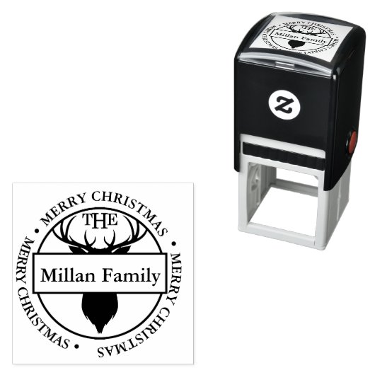 Familienaam Vrolijk Kerstmis Rendier thema Zelfinktende Stempel (In situ)