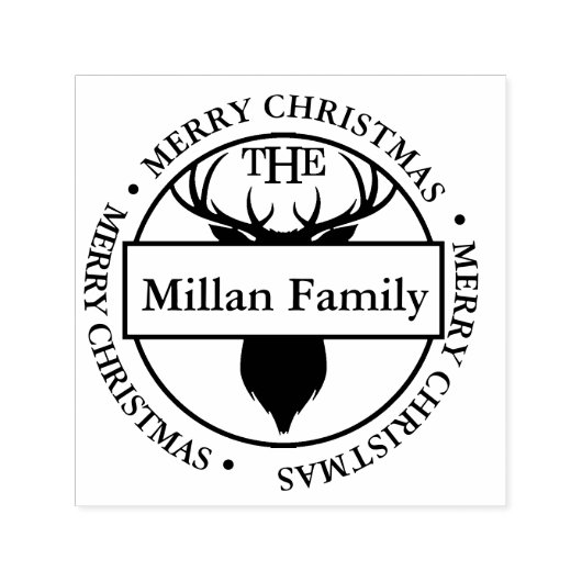 Familienaam Vrolijk Kerstmis Rendier thema Zelfinktende Stempel (Design)