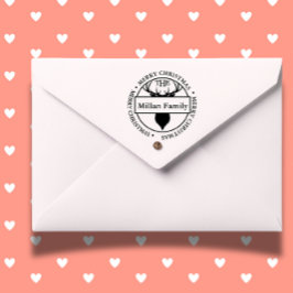 Familienaam Vrolijk Kerstmis Rendier thema Zelfinktende Stempel