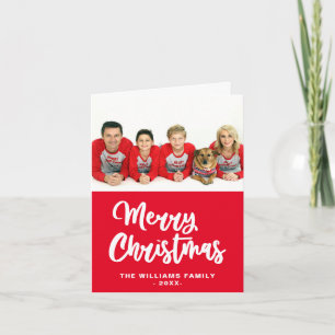 Familienaam Vrolijk Kerstmis Rood en Wit Feestdagen Kaart