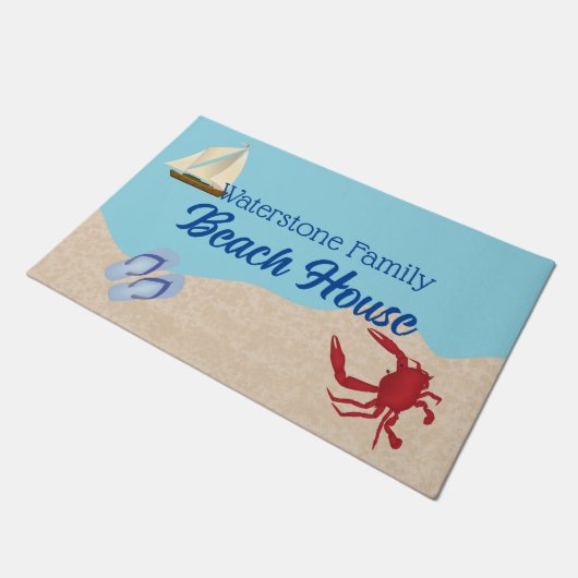 Familienaam Water en Zand Beach House Deurmat (Schuin)