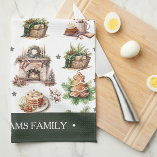 Familienaam Waterverf Kerst Theedoek