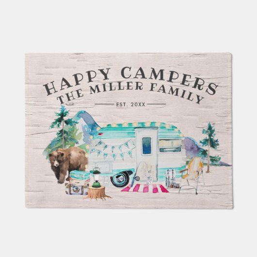Familienaam Welkomstbord | Happy Campers Deurmat (Voorkant)