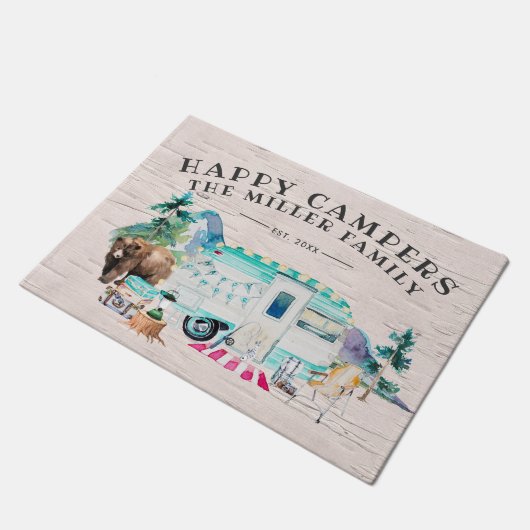 Familienaam Welkomstbord | Happy Campers Deurmat (Schuin)