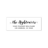 Familienaam Whimsical Script Swash Return Address Rubberstempel (Afrduk)