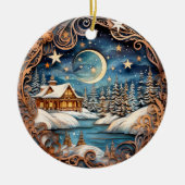 Familienaam Winter Cabin Forest gepersonaliseerd Keramisch Ornament (Voorkant)