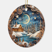 Familienaam Winter Cabin Forest gepersonaliseerd Keramisch Ornament (Links)