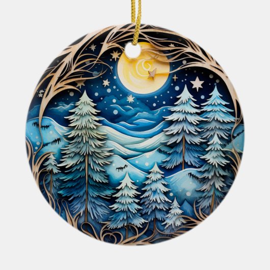 Familienaam Winter Wonderland Forest gepersonalise Keramisch Ornament (Voorkant)