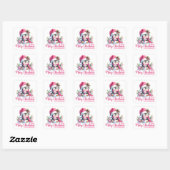 Familienaam Witte Roze Leuke Pinguïn Vrolijk Kerst Vierkante Sticker (Vel)