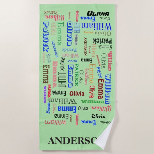 Familienaam 🃏 Word Collage Strandlaken (Voorkant)