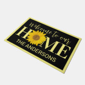 Familienaam Zonnebloem Geel en Zwart Welkom Deurmat (Schuin)