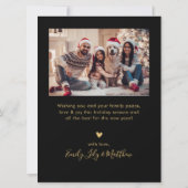 Familienaam Zwart Goud 5 Fotocollage Kerstmis Feestdagenkaart (Achterkant)