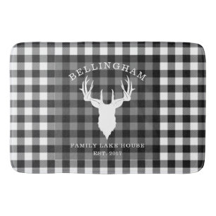 Familienaam Zwart Witte Merenhuis Gingham Plaid Badmat