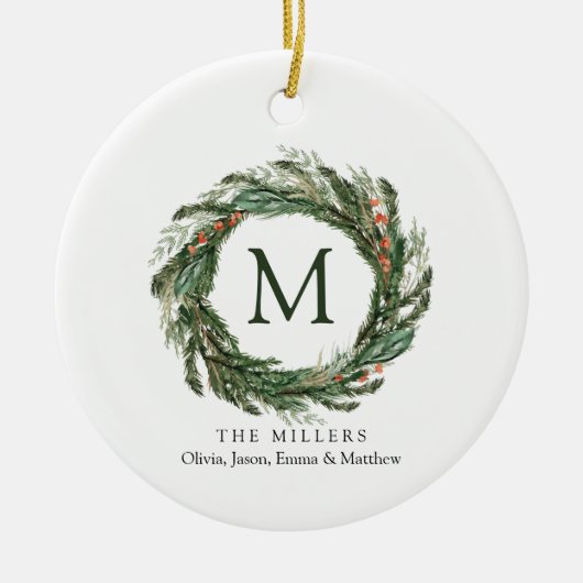 Familienamen Kerst Ornament Monogram krans (Voorkant)