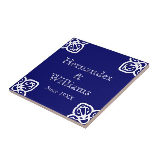 Familienamen - Spaans wit op blauw Tegeltje (Zijkant)