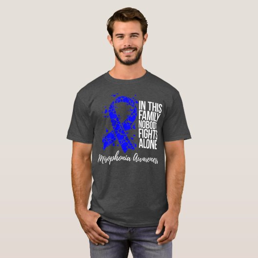 Familieondersteuning Blue Ribbon Misophonia Awaren T-shirt (Voorkant volledig)