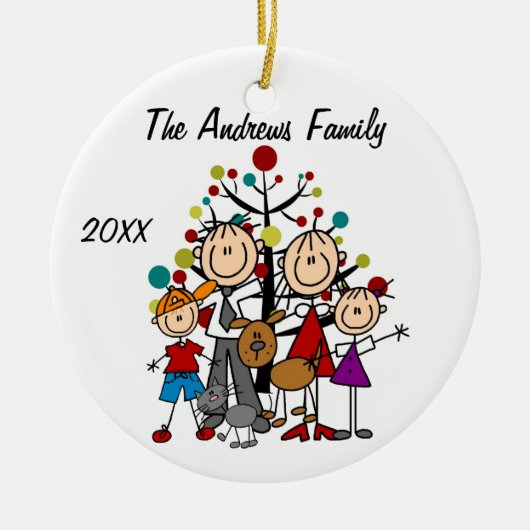 Familieouders, Jongen, Meisje, Hond, Kat Ornament (Voorkant)