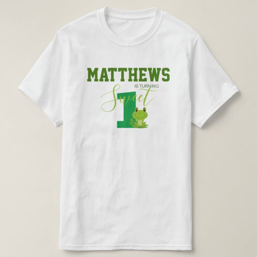 Familieovereenkomende kikker op de eerste verjaard t-shirt (Design voorkant)