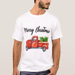 Familieovereenkomst met Wagon Red Truck Kerstboom T-shirt