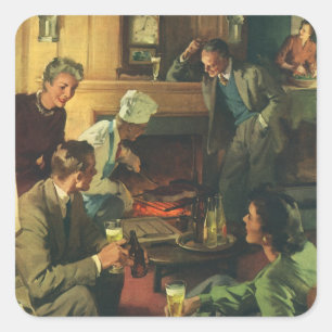 Familiepartij, Koekende steaks Drink bier Vierkante Sticker
