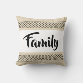 Familiepatroon print stijlvolle typografie beige kussen