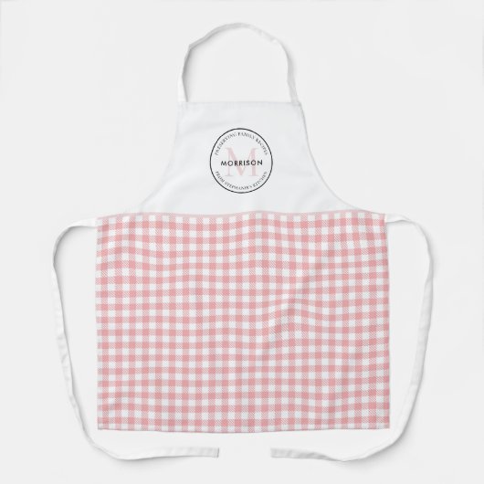 Familierecepten Red Gingham Monogram Schort (Voorkant)