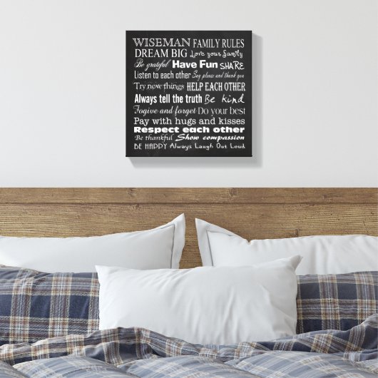Familieregels Achternaam 10x10 Omwikkeld Canvas (Insitu (Slaapkamer))